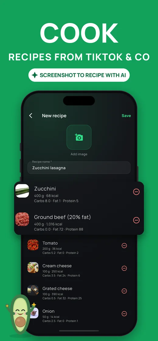 Screenshot: import recipes from TikTok and co with AI
