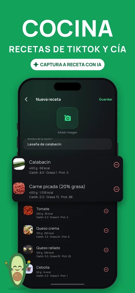 Captura de pantalla: importa recetas de TikTok y demás con IA