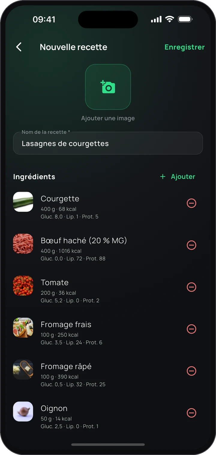 Import de recettes par IA de l'appli Keto : recette avec liste d'ingrédients, créée à partir d'une capture d'écran