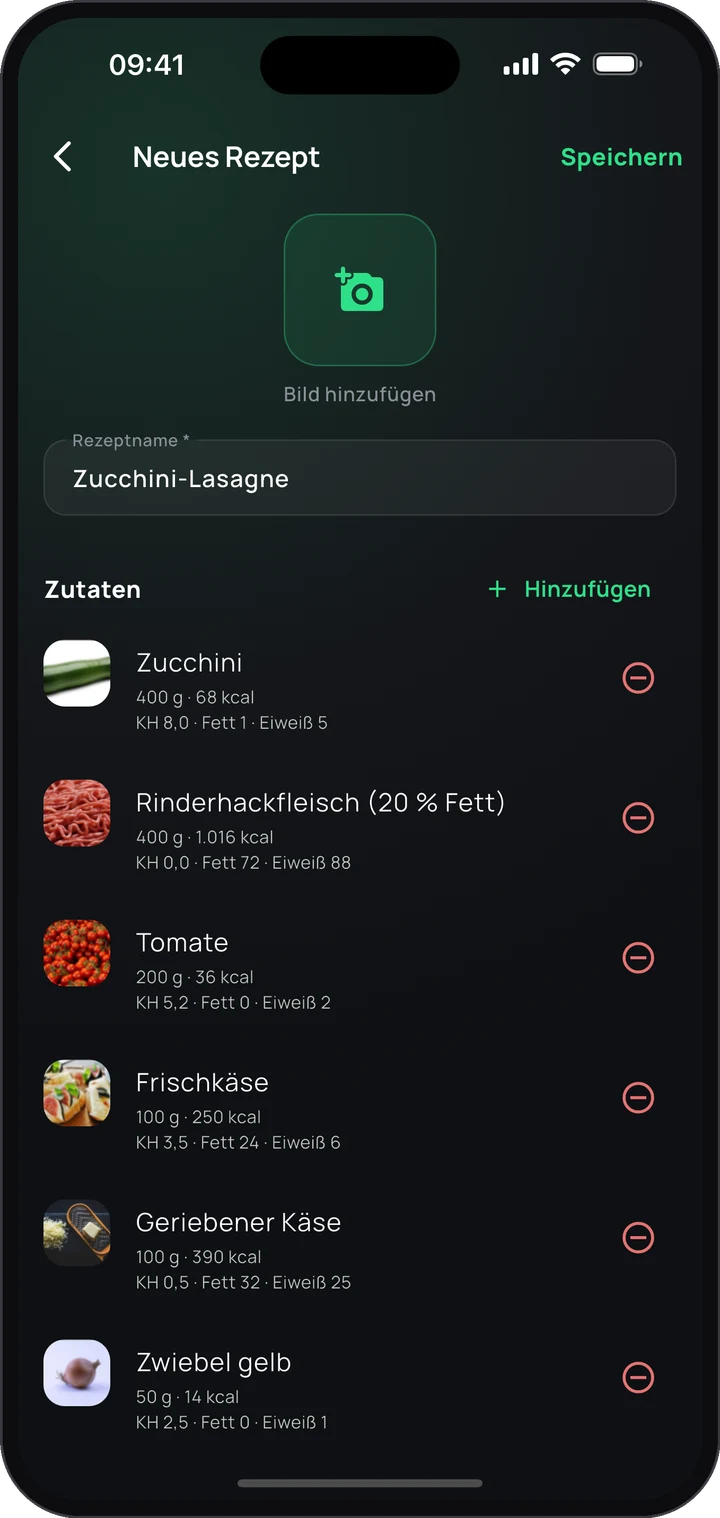 KI-Rezept-Import der Keto App: Rezept mit Zutatenliste, aus einem Screenshot erstellt